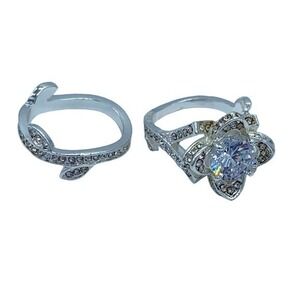 NEW flower fashion ring w/leaf wedding band set 7
